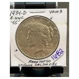 1934-D Peace Dollar VAM 3 in AU