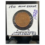 1910 Lincoln Cent With Mint Error