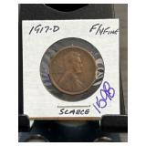 1917-D Lincoln Wheat Cent in F/VF Condition