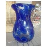 Blue and White Swirled Glass Vase