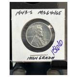 1943-S Lincoln Steel Cent MS64/65
