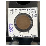 1917-S Lincoln Wheat Penny Mint Error