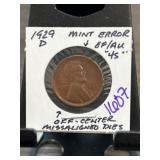 1929-D Lincoln Wheat Penny Mint Error