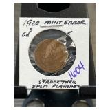 1920-S Mint Error Lincoln Cent Coin