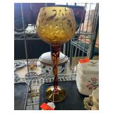 Amber-Colored Glass Goblet With Leaf Design