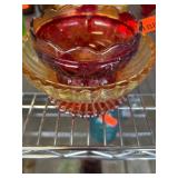 Two Red and Amber Glass Bowls
