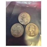 3pc Silver Washington Quarters