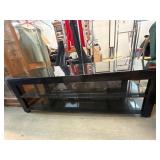 Black Glass and Metal TV Stand