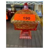 Amberina Glass Covered Pedestal Dish