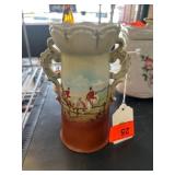 Two-Handled Ceramic Vase with Equestrian Design