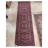 Hand-Knotted Runner Rug in Red and Blue