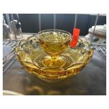 Amber Glass Bowl and Matching Pedestal Dish