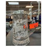 German Glass Beer Stein with Metal Lid