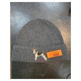 Gray Knit Beanie with Embroidered Dog Design
