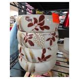 Four White Bowls with Red Leaf Pattern
