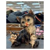 Ceramic Cat Trio Figurine Set with Chain