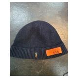 Navy Blue Knit Beanie Hat with Embroidered Logo