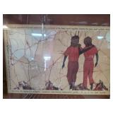 Framed textile Art of Two Figures w Text Border