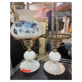 Milk Glass Table Lamps with Floral Shade