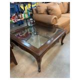 Wood and Glass Coffee Table With Carved Details