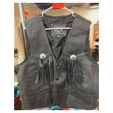 Black Genuine Leather Vest with Fringe