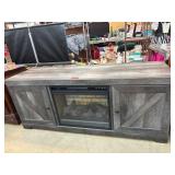 Gray Wooden Media Console with Electric Fireplace