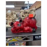 Painted Red Cement Pig Figurine