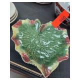 Portuguese Green Leaf-Shaped Ceramic Bowl