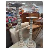 Two Wooden Distressed Candle Holders