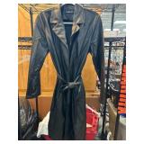 Fahsyee Black Faux Leather Trench Coat