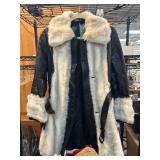 Black and White Fur-Trimmed Leather Coat