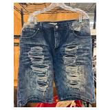Distressed G-Net Denim Shorts