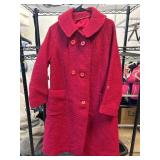Red Textured Double-Breasted Coat