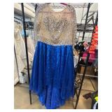 Sequined Blue and Sheer Gown With Rhinestone Accen