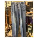Blue Denim Pants Featuring Pleated Front