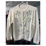 White Cardigan With Floral Embellishments