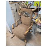 Horn-Adorned Armchair With Suede Upholstery