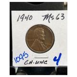 1940 Lincoln Wheat Penny MS63