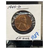 1945-D Lincoln Wheat Cent in CH. UNC