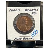 1952-S Lincoln Wheat Cent Graded MS64/65