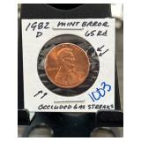 1982-D Lincoln Cent Mint Error Coin