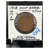 1918 Lincoln Wheat Penny Mint Error Coin