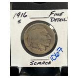 1916-S Buffalo Nickel in Fine Detail