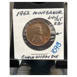 1952 Lincoln Wheat Penny With Mint Error