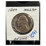 1947 Jefferson Nickel MS63+ CH UNC