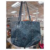 Patricia Nash Blue Leather Tote Bag w Floral Desig
