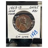 1953-D Lincoln Wheat Cent, CH. UNC, RB