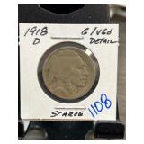 1918-D Buffalo Nickel with G/VG Details