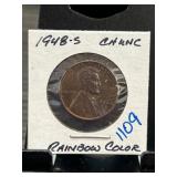 1948-S Lincoln Cent with Rainbow Toning