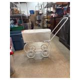 White Wicker-Style Decorative Doll Stroller